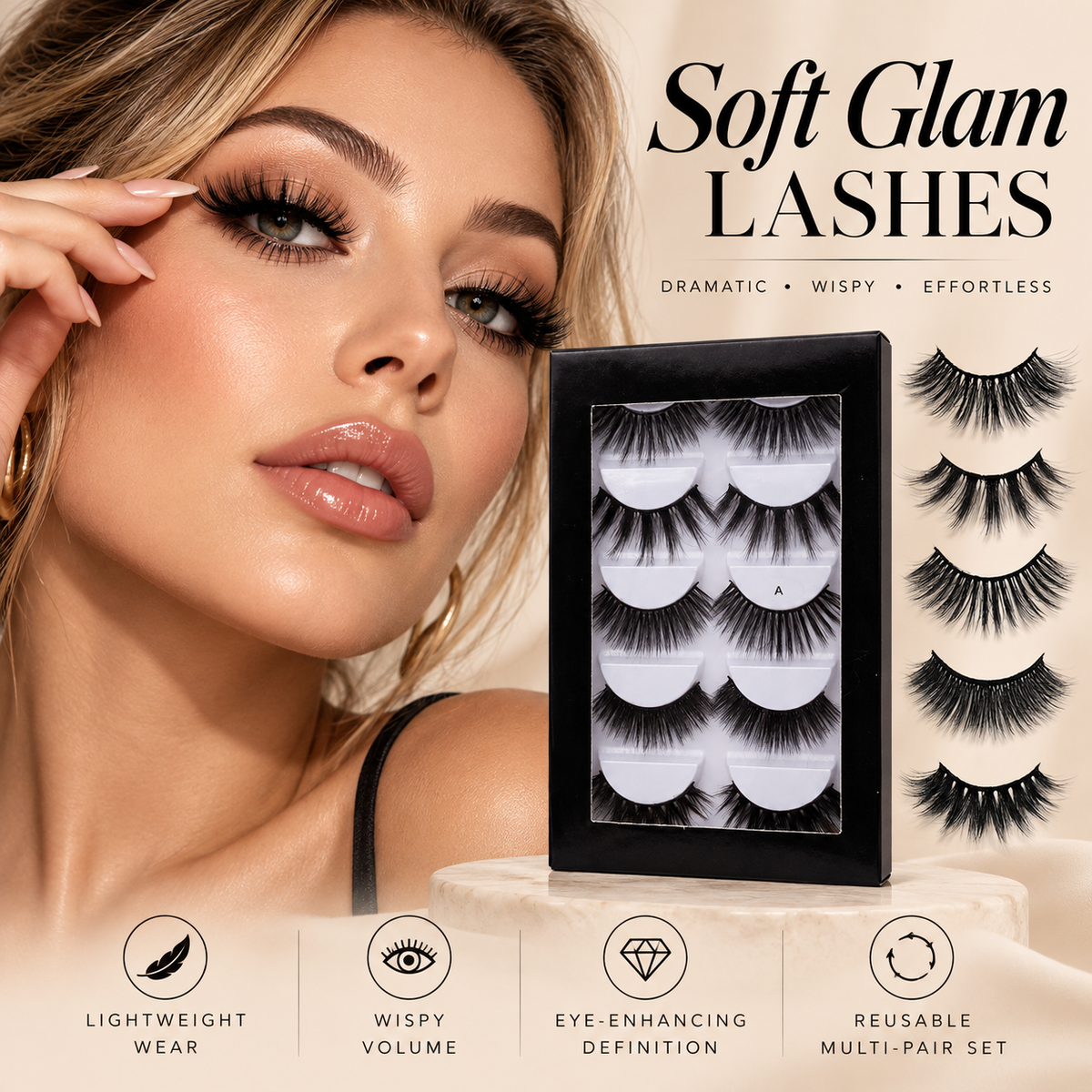 Soft fiber false eyelashes 5 Pairs Thick Natural Curling